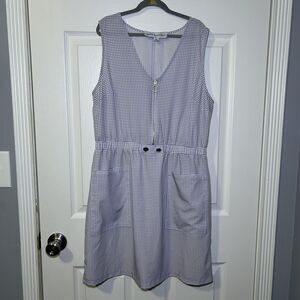 Emma & Michele Dress Women's Medium Purple Gingham V Neck Zip Front Pockets
